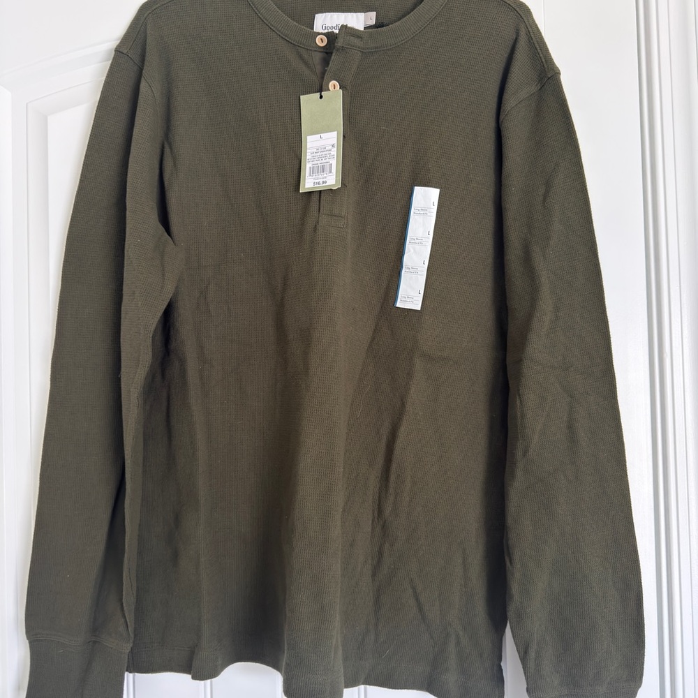 NWT Goodfellow & Co Olive Waffle Henley Long Sleeve